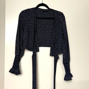 4si3nna Wrap long sleeve blue and white crop top